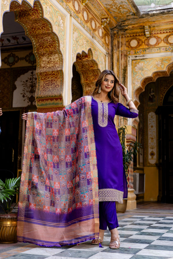 Royal Purple Suit Set with Banarasi Silk Dupatta 👑