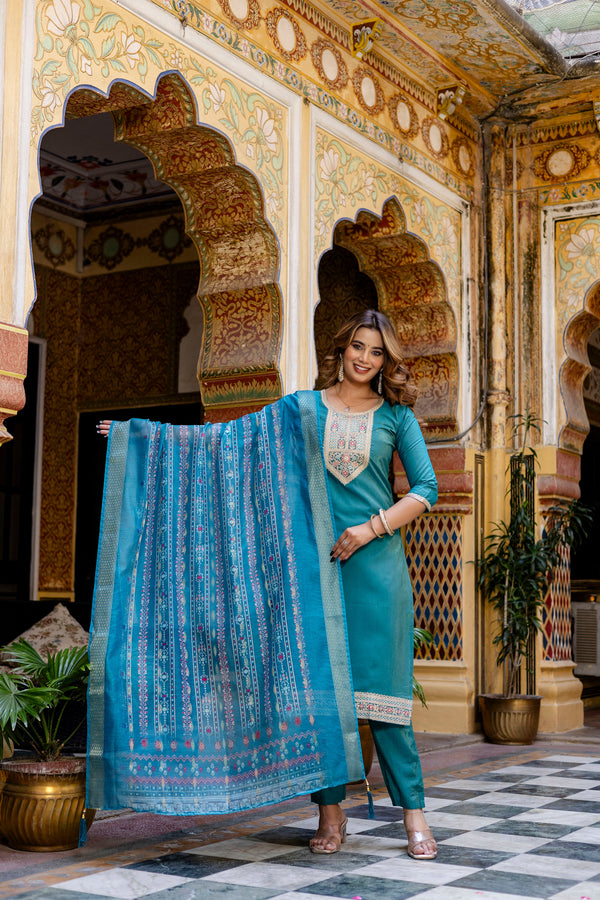 Teal Royalty Kurta Set with Dupatta 🌸