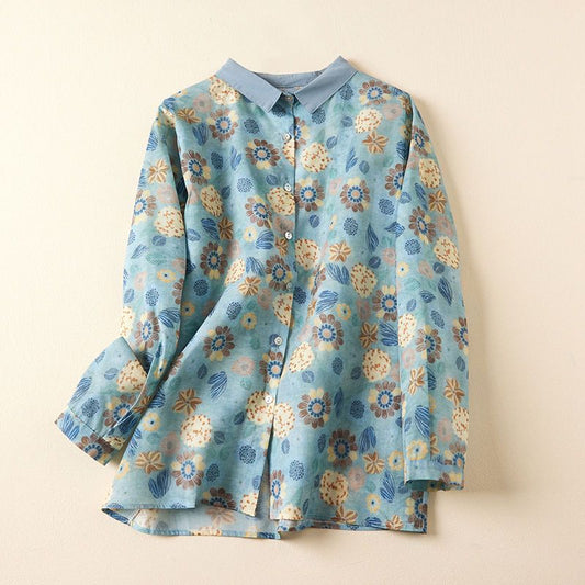 Vintage-Inspired Blue Floral Shirt