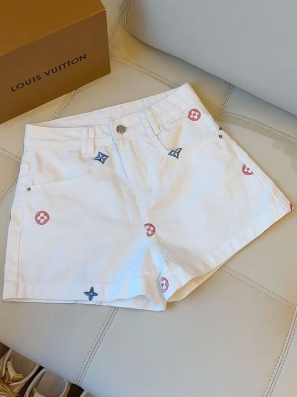 Luxe Monogram White Denim Shorts 🤍